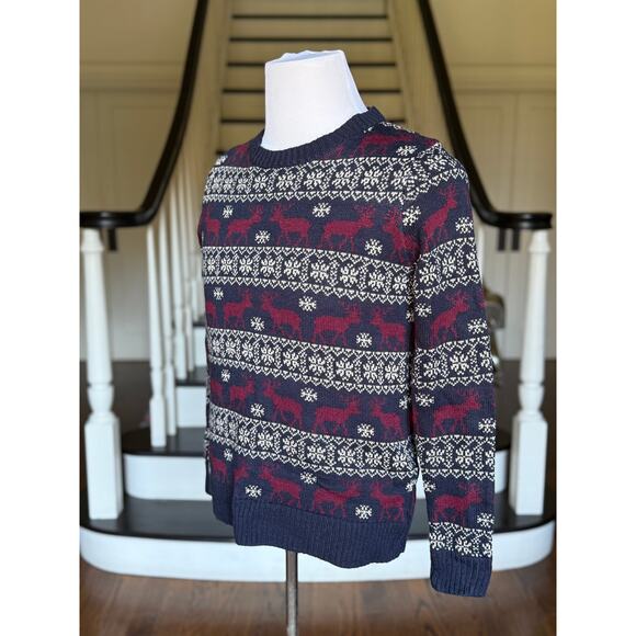 Mens SZ Small Reindeer Fair Isle Sweater Fall Winter Christmas Apres Ski Holiday - Picture 5 of 7
